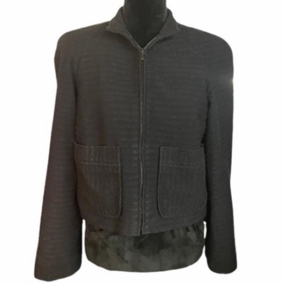 CHANEL Uniform Black Ribbed Crop Zip up Jacket - Picture 6 of 7